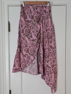 Maje - Pink Paisley Asymmetrical Faux Wrap Skirt